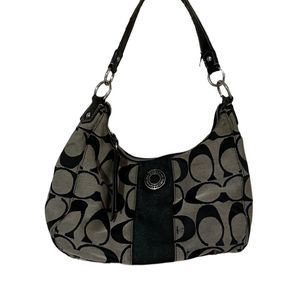 Coach shoulder bag Black gray Signature Stripe Bag F19281